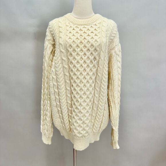 Vintage LL Bean Ireland wool Fisherman ivory cableknit sweater Size X Large XL - Picture 1 of 16